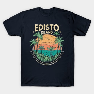 Edisto Island South Carolina Retro Palmetto Sunset T-Shirt